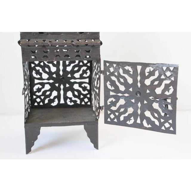 Light Gray Large Moroccan Moorish Hurricane Metal Candle Lantern For Sale - Image 8 of 13