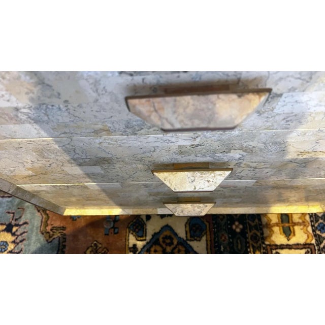 Cream 1970s Maitland-Smith Tessellated Stone Nightstands (A Pair) For Sale - Image 8 of 11