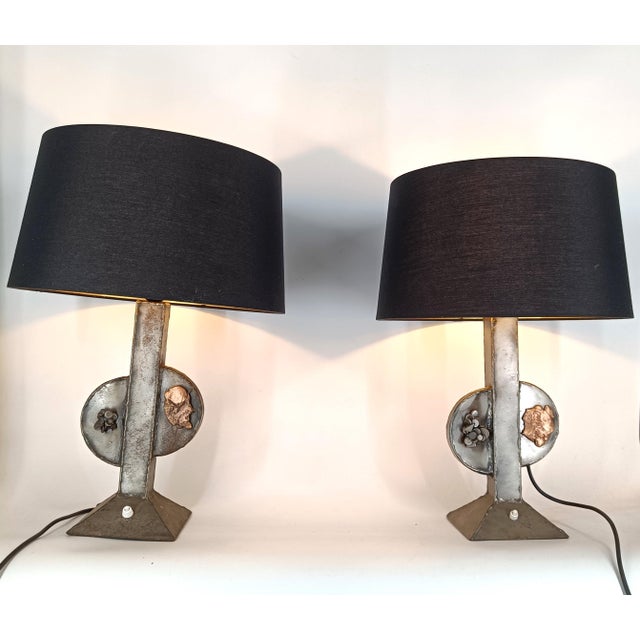 Metal Brutalist Table Lamps, 1970s, Set of 2 For Sale - Image 7 of 12