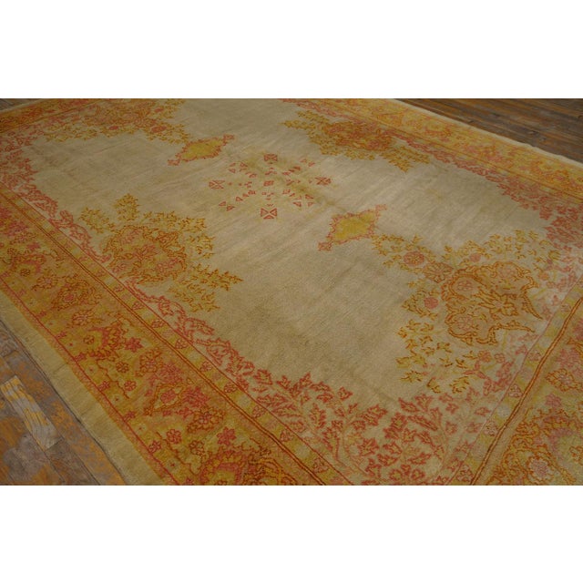 Textile Stunning Ivory Field Color Intricate Geometric Design Antique Oushak Turkish Rug For Sale - Image 7 of 12