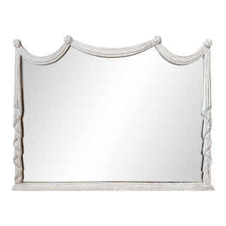 Faux Drapery Carved-Wood Overmantel Mirror For Sale
