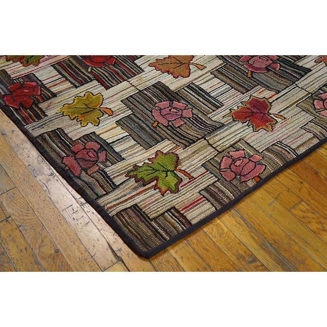 1920s Multicolor Floral Folk Art Antique American Hooked Rug 5'10" X 11'10" Handknotted Wool Carpet For Sale In New York - Image 6 of 6