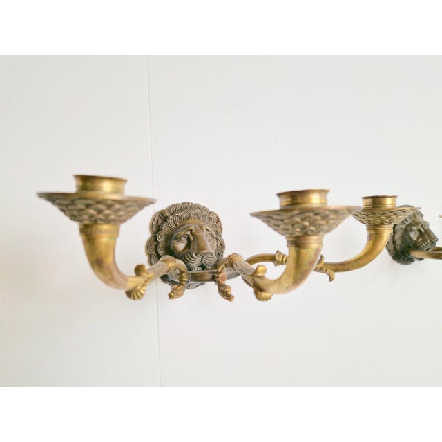Pair of Very Fine French Bronze & Brass wall Sconces with Lions Heads 20th Century Period: 20th Century Measurements: H 11...