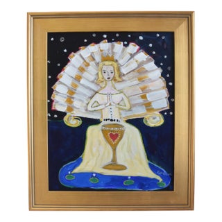 Original Angel W/ Wings and Chalice Painting, by the Talented Ruth Arnez Including the Antiqued Gold Wood Frame For Sale