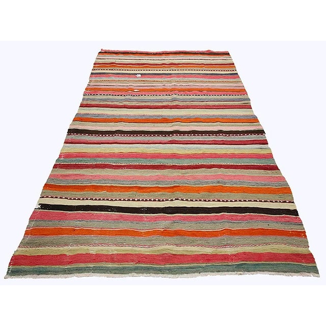 Vintage Colorful Striped Turkish Kilim Rug- 5′6″ × 9′10″ For Sale In Los Angeles - Image 6 of 7