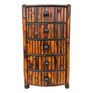 Vintage Burnt Bamboo 3 Drawer Chest Boho Storage Jewelry Cabinet MCM Decor For Sale