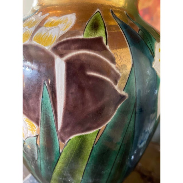 Ceramic Vintage Enamel Painted Iris Lamp For Sale - Image 7 of 10