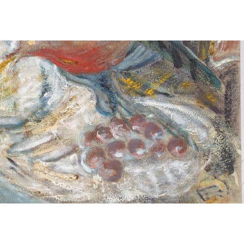 Oil on canvas, painting depicting birds in a fruit tree, 20th century. 20th-century oil painting on canvas depicting birds...