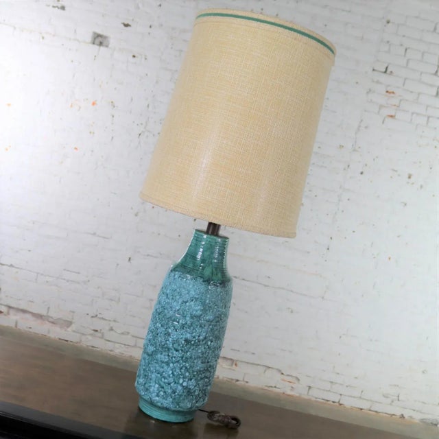 Mid 20th Century Mid 20th Century Mid Century Modern Table Lamp Large Turquoise Lava Glaze Ceramic After Fantoni For Sale - Image 5 of 13