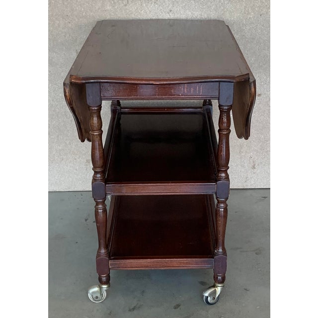 Brown Early 20th Bar Cart With Three Tier and Two Leafs Convertible in Tea Table For Sale - Image 8 of 13