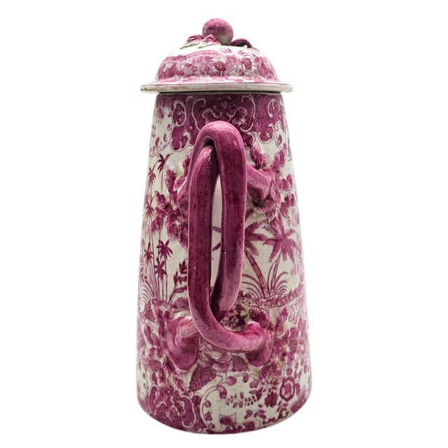 Late 20th Century Maximalist Pink Chinoiserie Lidded Coffee Pot, Fine Crackle Glaze Porcelain 11.75" For Sale - Image 9 of 17