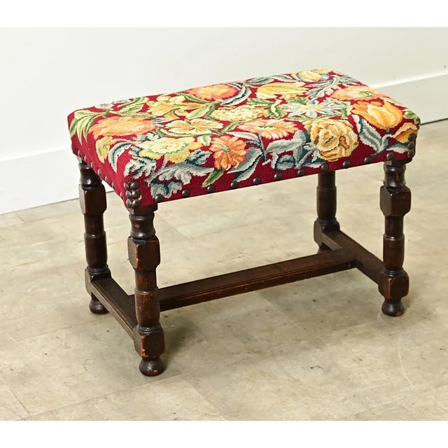 Wood French 19th Century Oak & Needlepoint Stool For Sale - Image 7 of 9