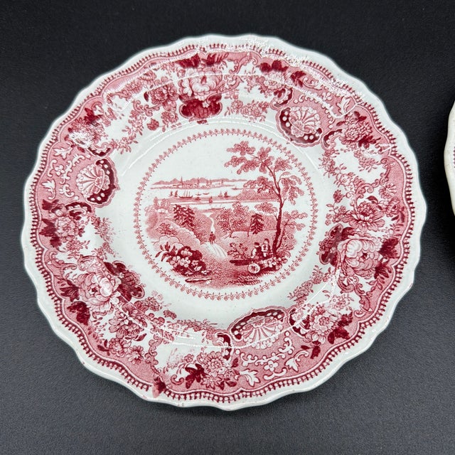 A Rare Pair of Antique Red Transferware Plates, “New York, Us”, Circa 1830’s Probably made my R. Stevenson, circa 1830’s...