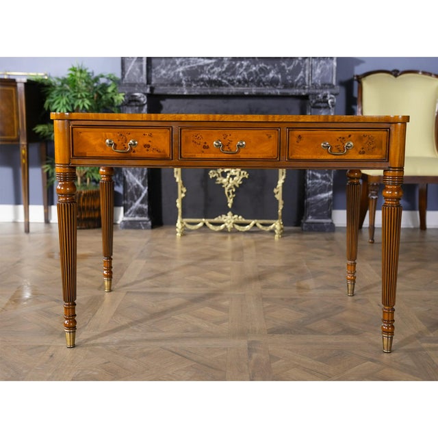 2020s Traditional Style Burled Writing Table For Sale - Image 5 of 13