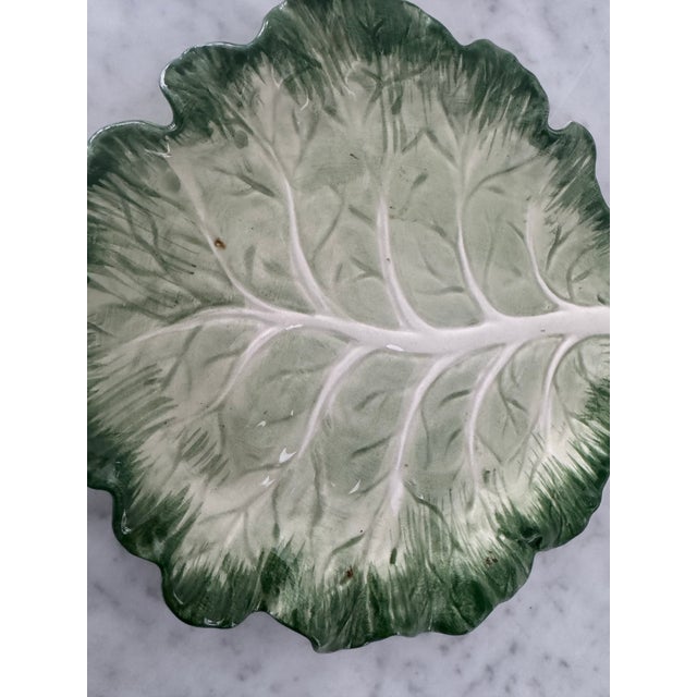 Traditional Pair of Fitz & Floyd Porcelain Cabbage Leaf Appetizer Plates For Sale - Image 3 of 5