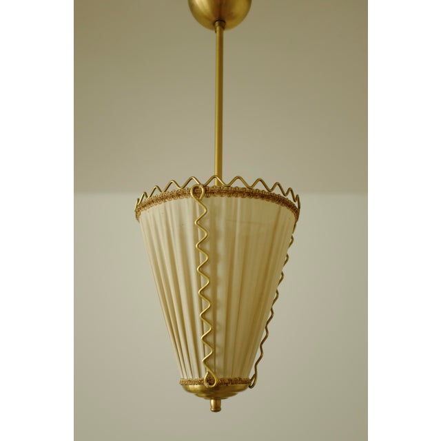 Hans Bergström 1950s Brass and Silk Pendant For Sale - Image 4 of 10
