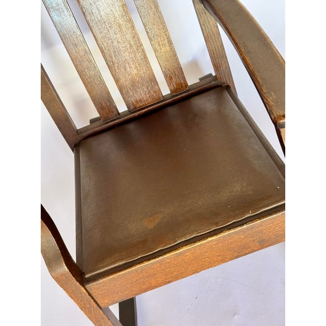 1900s Antique Mission Rocker With Leather Seat For Sale - Image 4 of 5