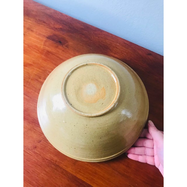 Country Rustic Navy Blue Polka Dot Yellowware Mixing Bowl For Sale - Image 4 of 7