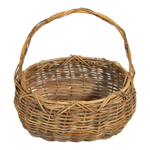 Large Antique French Provincial Grape Harvest Wicker Basket With Single Handle