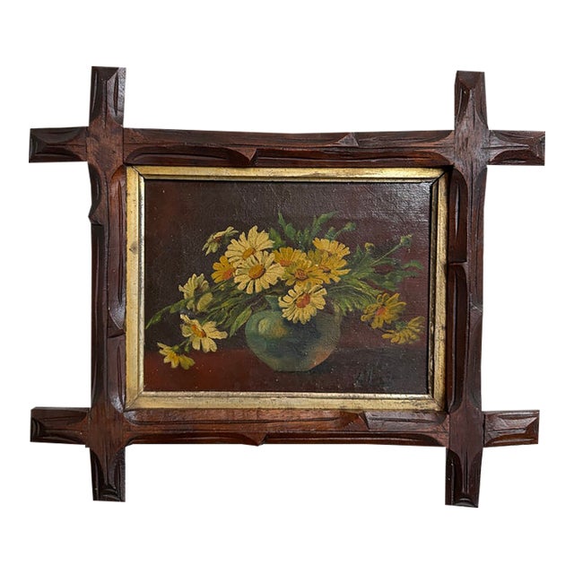 Antique Continental Still Life Oil Painting in Antique Frame For Sale