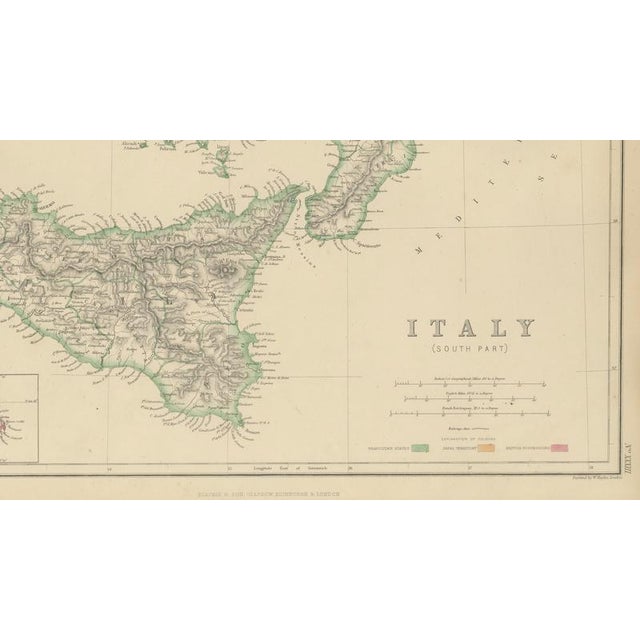 Black Antique Hand-Colored Map of Italy, Sicily and Malta, 1860 For Sale - Image 8 of 9