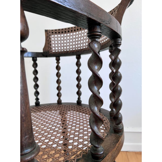 Wood Edwardian Barley Twist Armchair With Cane, English, Early 20th Century For Sale - Image 7 of 16
