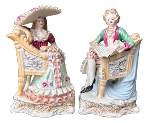 Vintage German Porcelain Figurines, Romantic Couple- a Pair