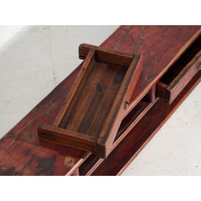 Low Antique Qing Dynasty Vermilion Gansu Sideboard For Sale - Image 5 of 12