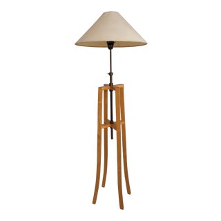 Maple Wood and Lacquered Copper Colored Metal Architectural Floor Lamp. C. 1980s For Sale