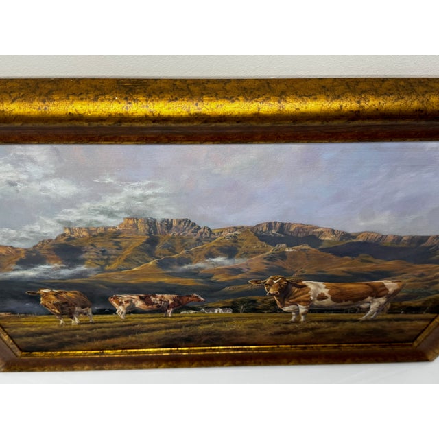 Oil Painting Nkone Cattle on Ranch Eastern Highlands by David Langmead Framed For Sale - Image 9 of 12