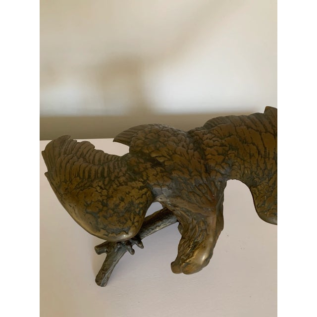 Mid 20th Century Vintage Mid-Century Solid Brass Eagle on Branch Sculpture For Sale - Image 5 of 12