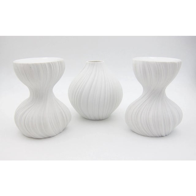 Martin Freyer Plissee White Porcelain Vase and Candle Holders For Sale - Image 12 of 12