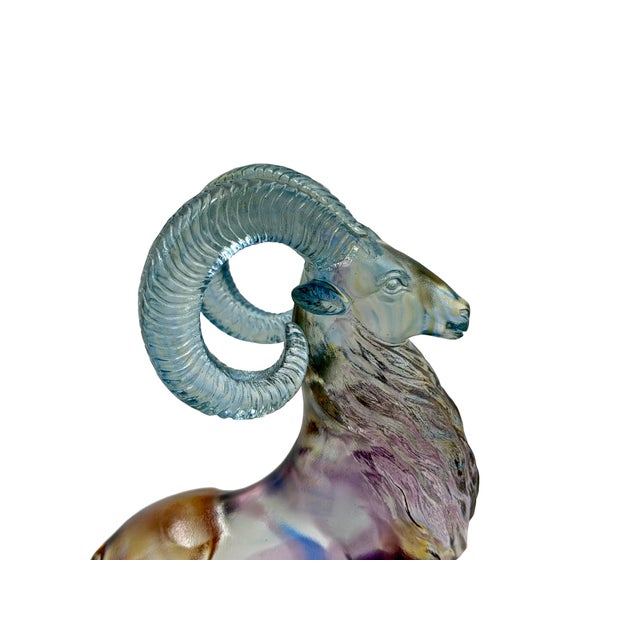 Crystal Glass Ram Standing on Rock Mix Color Art Figure For Sale - Image 11 of 11