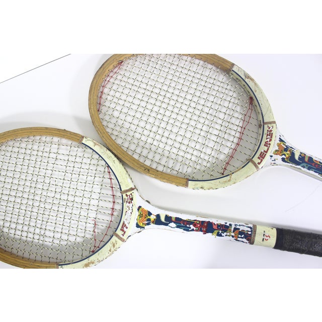 Curated Set of Vintage Wooden Tennis Rackets for Designer Decorating Two Wood Racquet Beach House For Sale - Image 9 of 10