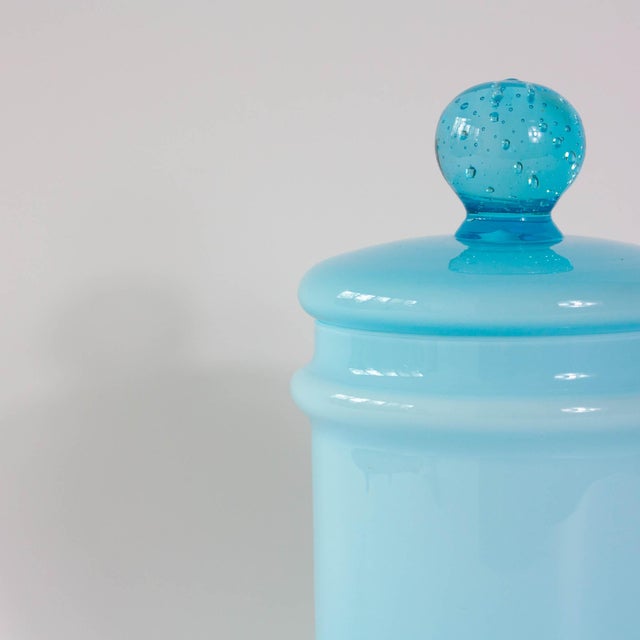 Portuguese Light Blue Opaline Jar, 1960s For Sale - Image 6 of 15