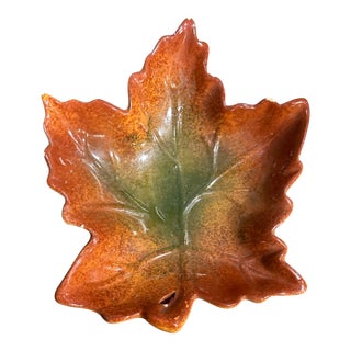 Vintage Orange Ceramic Leaf Ashtray/Catchall For Sale