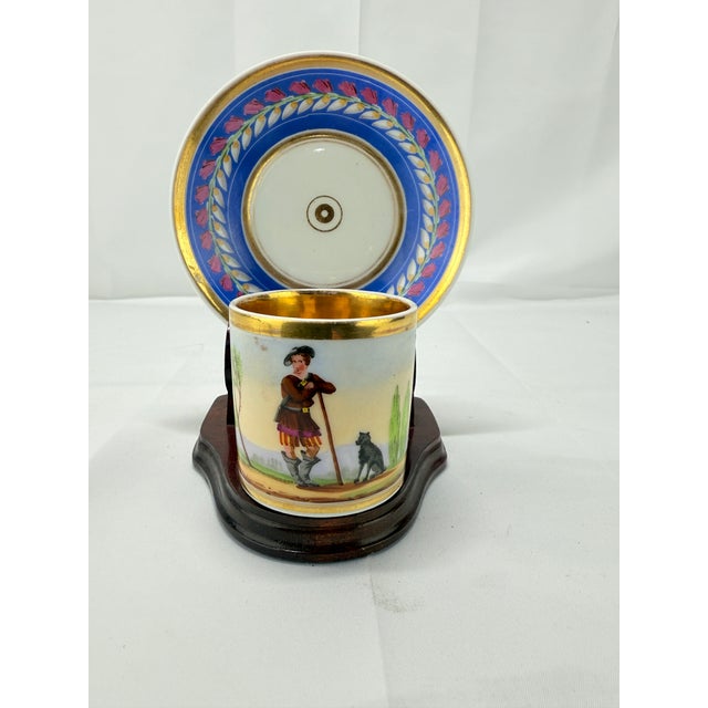 19th Century 19th Century, Old Paris Neoclassical Cup & Saucer Set Young Man W/ Dog For Sale - Image 5 of 8