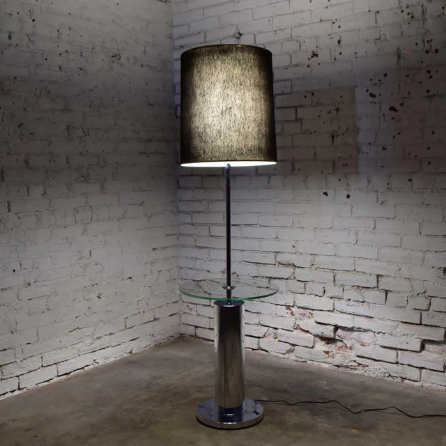 Mid 20th Century Mid-Century Modern Floor Lamp Chrome Cylinder With Attached Glass Side Table Style of George Kovacs For Sale - Image 9 of 13