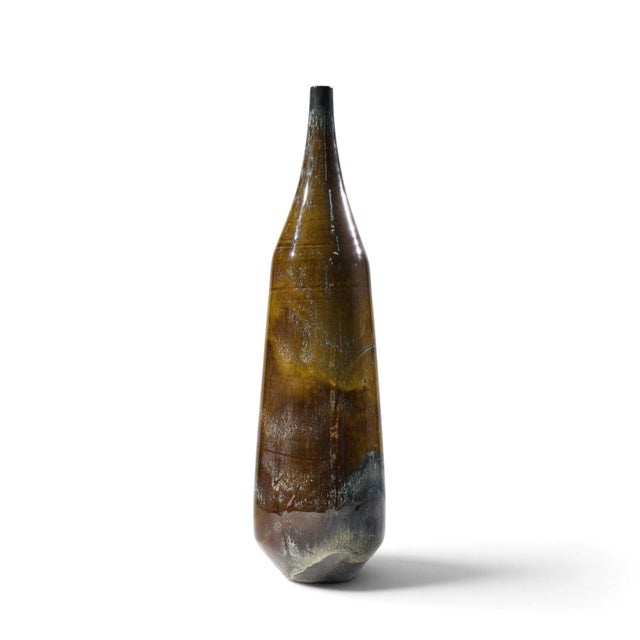 Mid 20th Century Gertrud and Otto Natzler Mid Century Dark Cat's Eye Reduction Fired Glaze Cylindrical Tall Bottle For Sale - Image 5 of 8