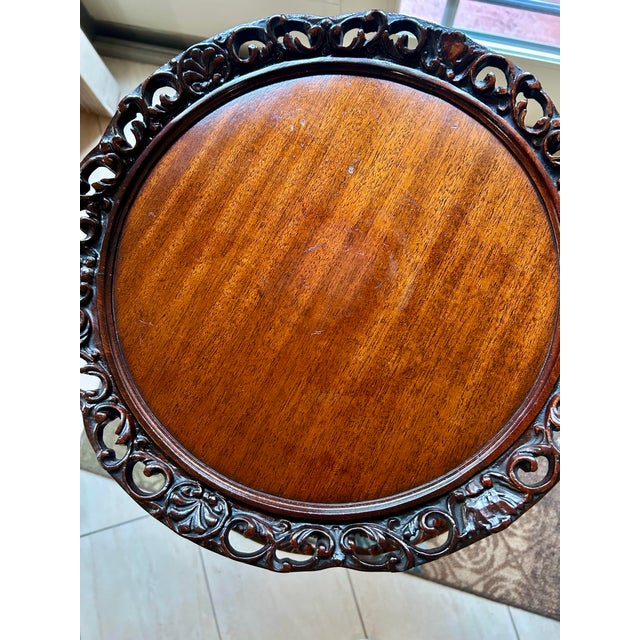 Mid 20th Century Carved, Mahogany, Two-Tiered, Parlor/Tea Table With Ornate, Carved Legs, and Detailed Piecrust Edges, Rococo / Victorian Style, C1940 For Sale - Image 5 of 10