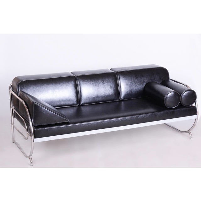 Bauhaus Sofa in Chromed Steel and Leather by Robert Slezák, Czech, 1930s For Sale - Image 12 of 12