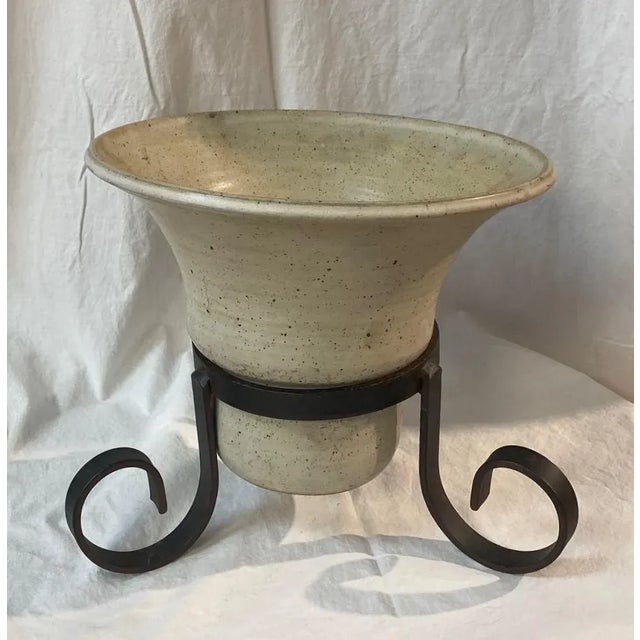 Traditional Cachepot Planter Vintage Showroom Sample Vintage White Ceramic on Iron Base For Sale - Image 3 of 10
