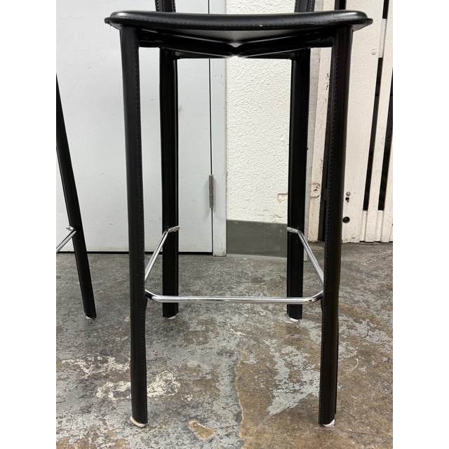 Frag for Design Within Reach Vintage Italian Leather Barstools, Pair For Sale - Image 10 of 12