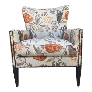 Hickory Chair Floral Coral Taupe Wingback Accent Chair