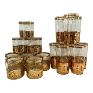 Mid 20th Century Culver LTD “Antigua” 22kt Gold Barware Glasses - A Set of 16