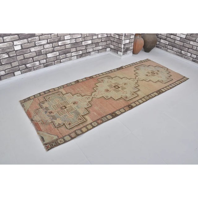 Apricot Triple Medallion Vintage Turkish Runner For Sale - Image 8 of 10