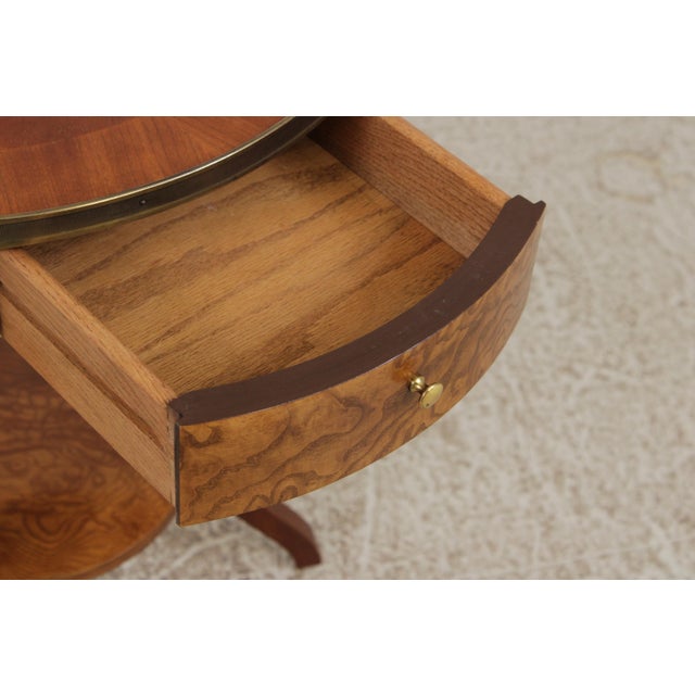 1970s Baker Walnut Round Two-Tier Neoclassical Occasional Table For Sale - Image 5 of 17