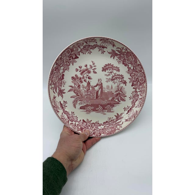 A Vintage Spode Red Transferware "Girl at the Well" 12" Pasta Bowl, Circa 1960's For Sale - Image 10 of 10