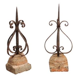 French 19th Century Iron Finials on Granite Bases - Set of 2 For Sale