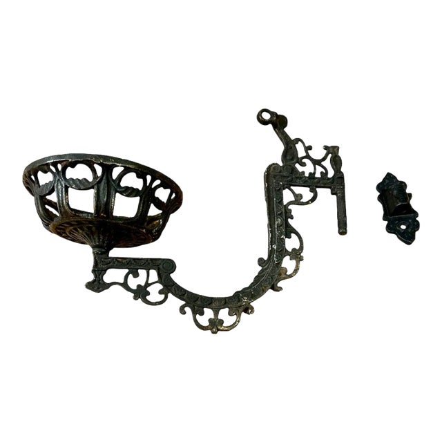 Antique Cast Iron Wall Sconce Candle Holder and Bracket For Sale
